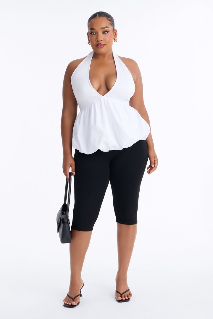 Girl Brunch Bubble Hem Halter Top - White