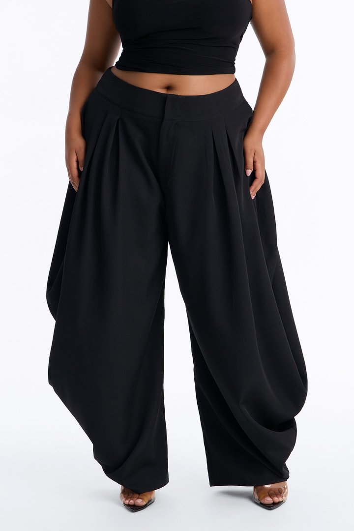 Naomi Exaggerated Barrel Leg Trouser - Black