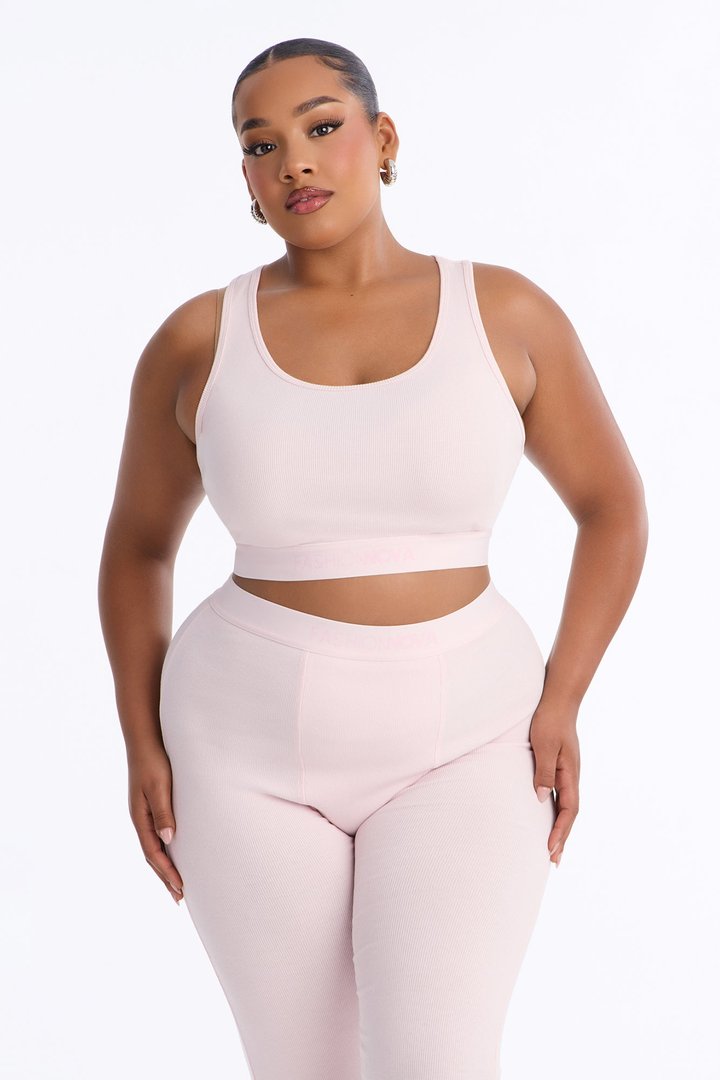 FN Mood Racerback Bra And Legging 2 Piece Ribbed Cotton Set - Blush