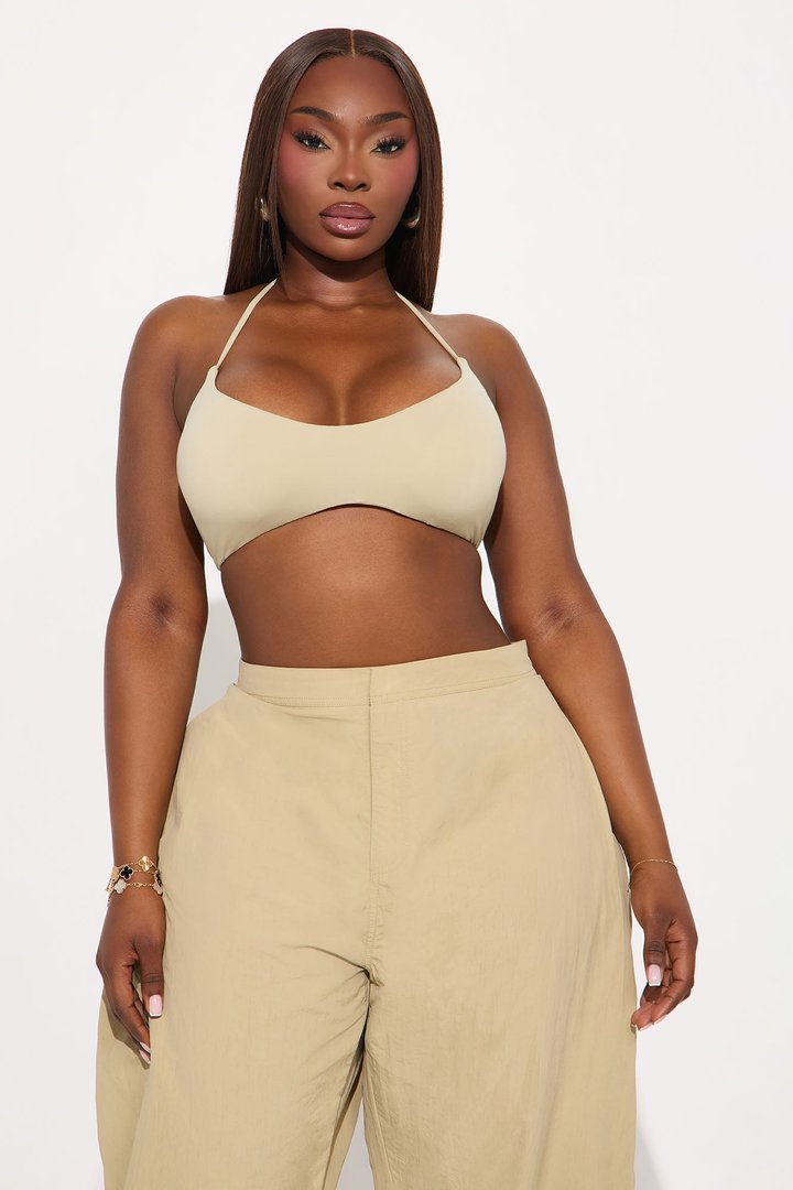Second Skin Double Lined Halter Bra Top - Stone