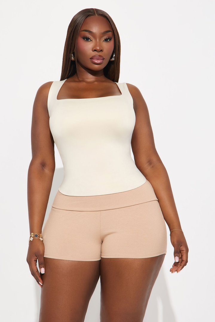 Contour Double Lined Square Neck Tank Top - Bone