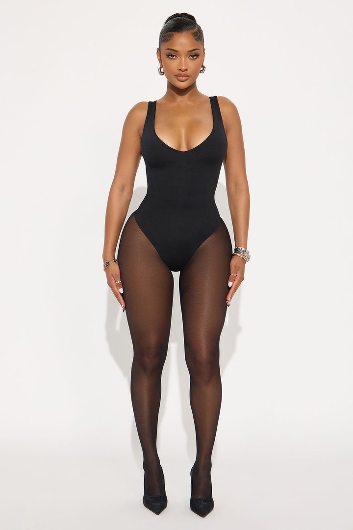 Contour Double Lined V-Neck Bodysuit - Black