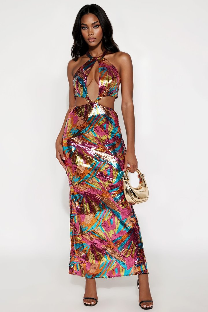Chasing Sunsets Sequin Maxi Dress - Pink/combo