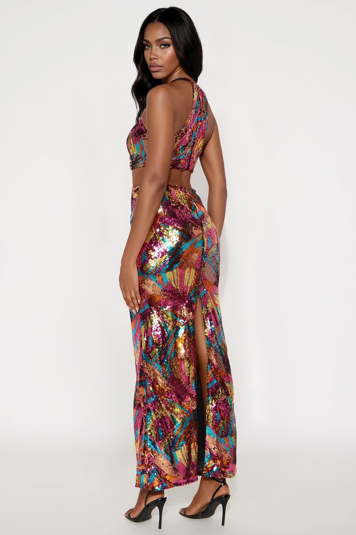 Chasing Sunsets Sequin Maxi Dress - Pink/combo
