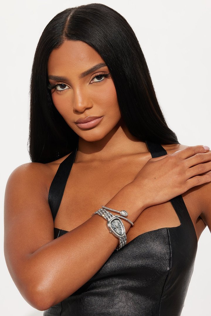 Just Slithering By Snake Bracelet And Watch Set - Silver