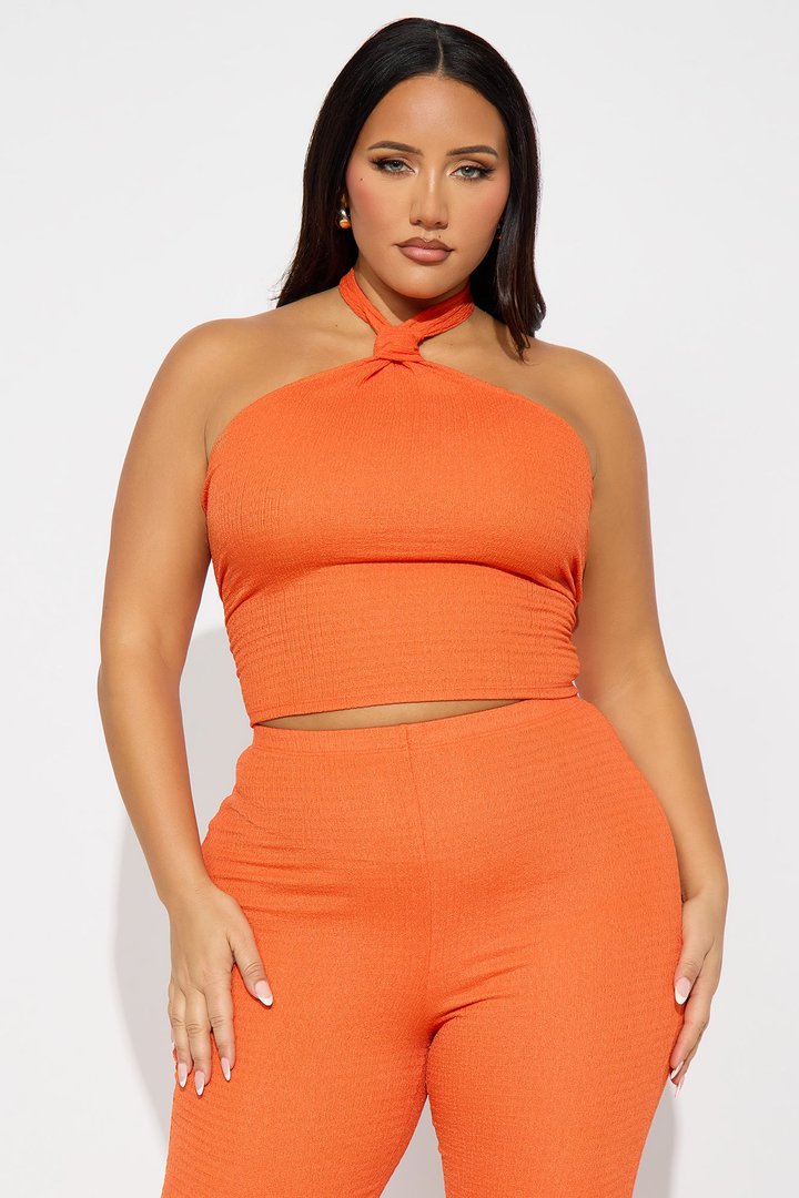 Ana Textured Halter Pant Set - Orange