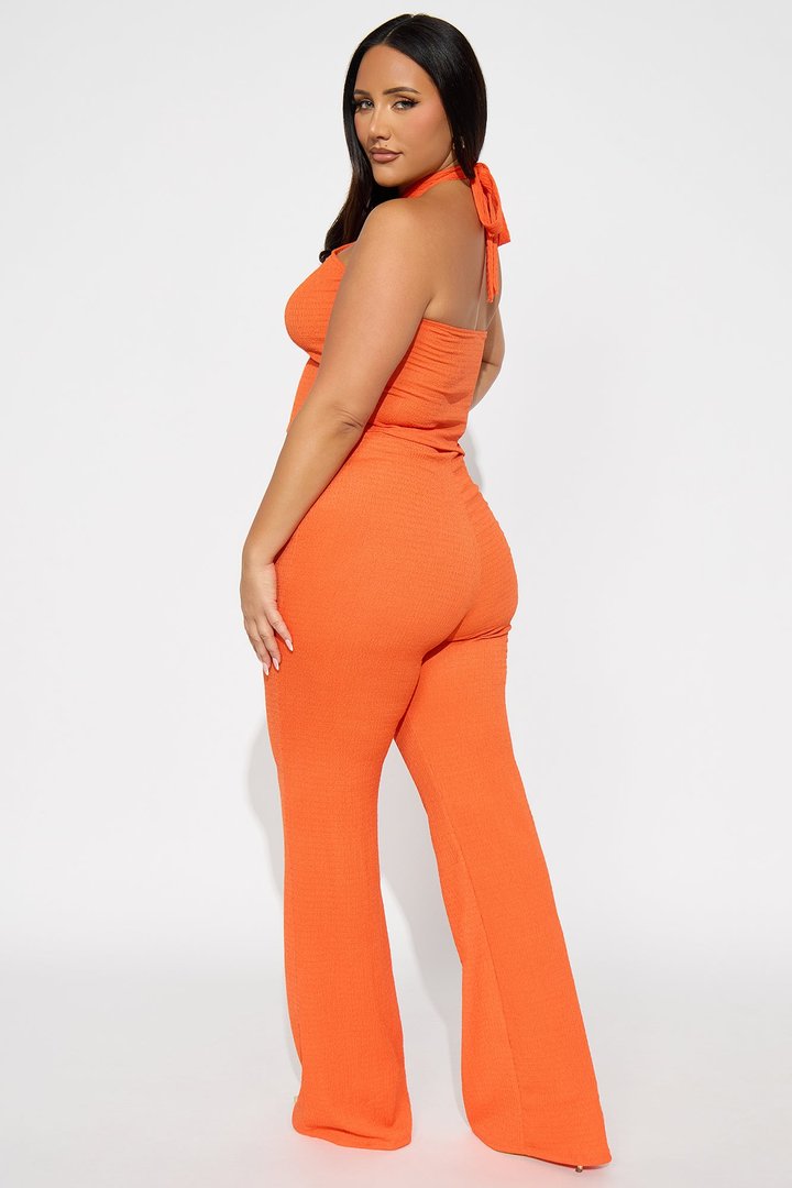Ana Textured Halter Pant Set - Orange