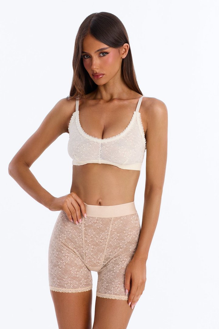 Tender Stretch Lace 4 Inch Inseam Cheeky Boxer Panty - Sand