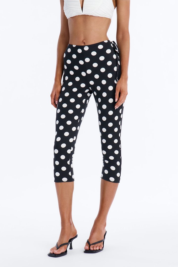 Lucia High Rise Polka Dot Capri Legging 19″ - Black/White