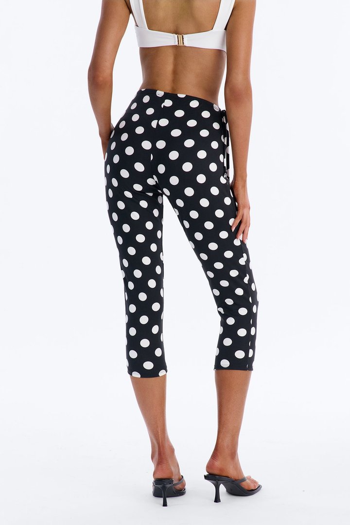 Lucia High Rise Polka Dot Capri Legging 19″ - Black/White