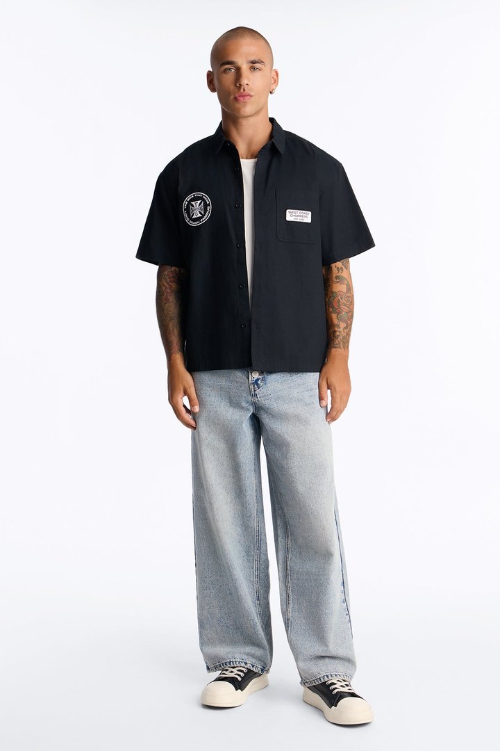 Baggy Button Riot Jeans - Light Blue Wash
