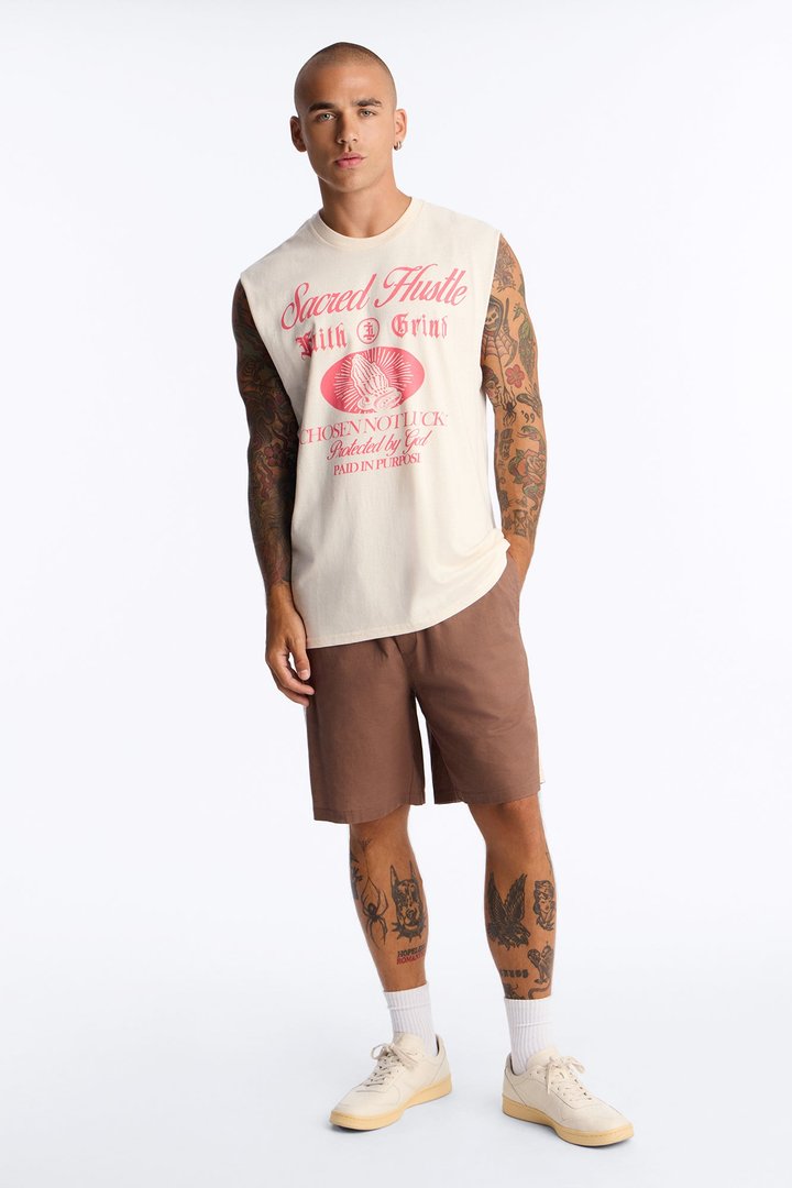 Sacred Hustle Muscle Tee - Cream