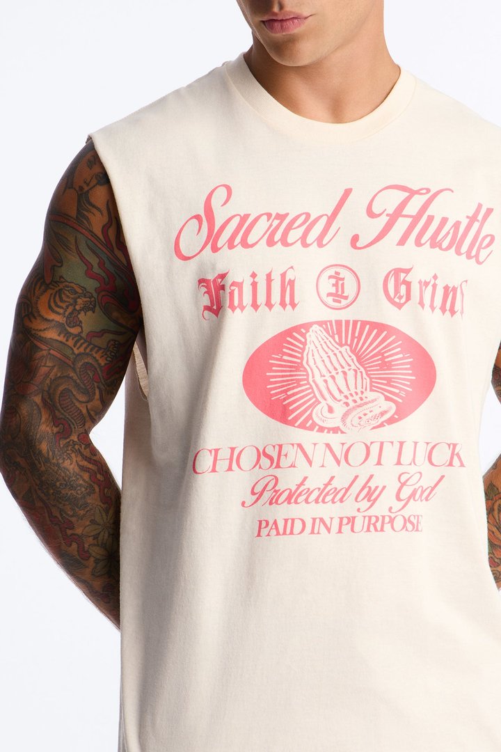 Sacred Hustle Muscle Tee - Cream