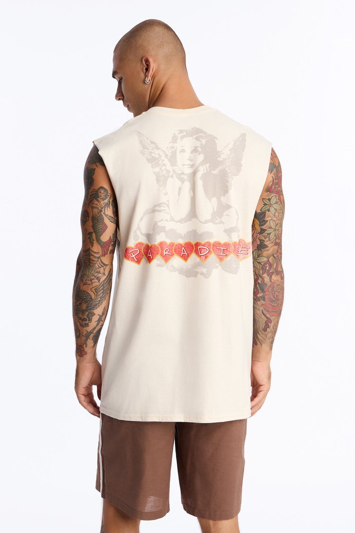 Angel Paradise Oversized Muscle Tee - Cream