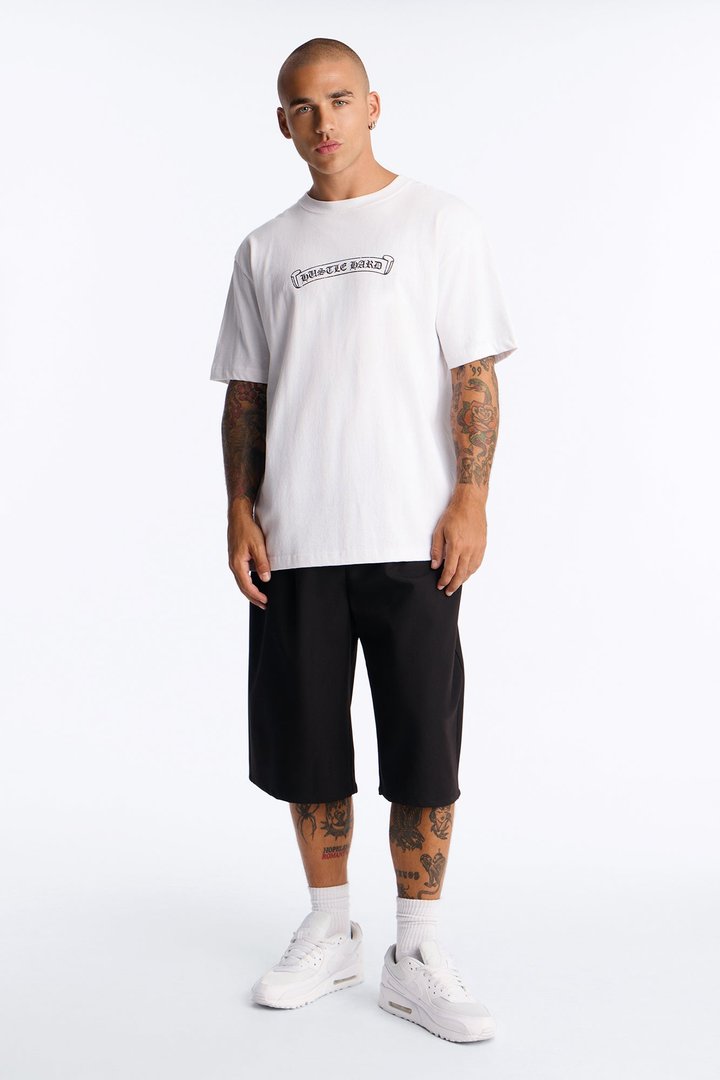 Hustle Hard Boxy Short Sleeve Tee - White