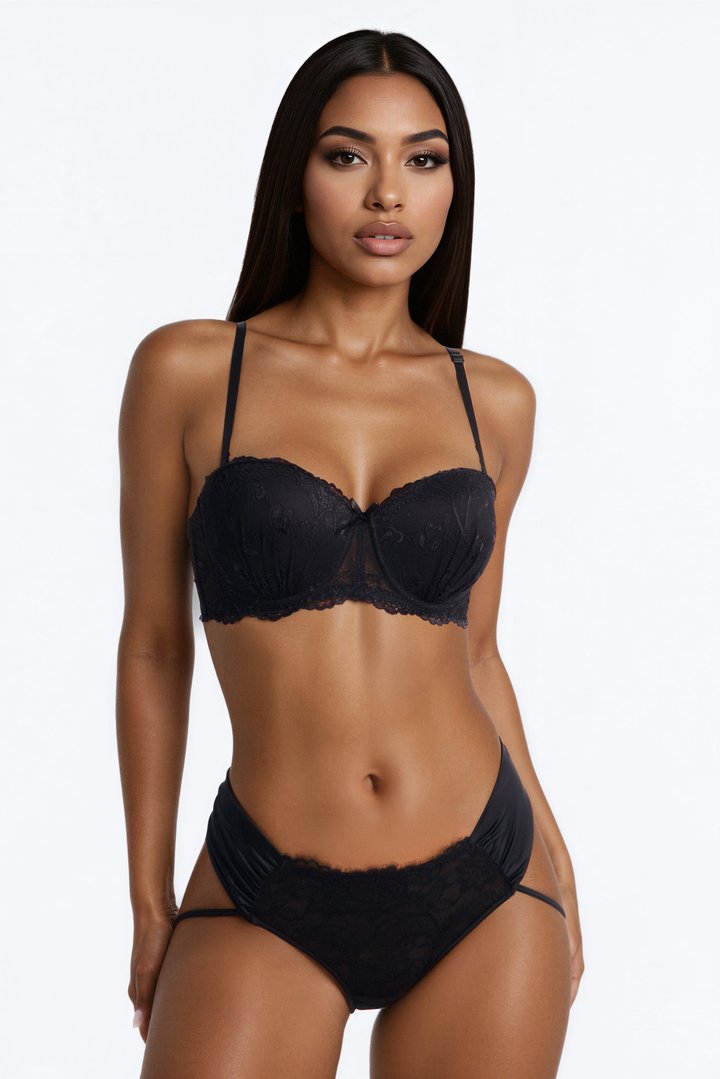 Anya Lace Satin Cheeky Panty - Black/combo