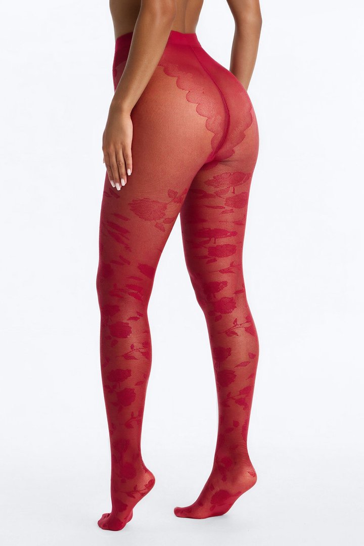 Claire Mesh Lace Tights - Burgundy