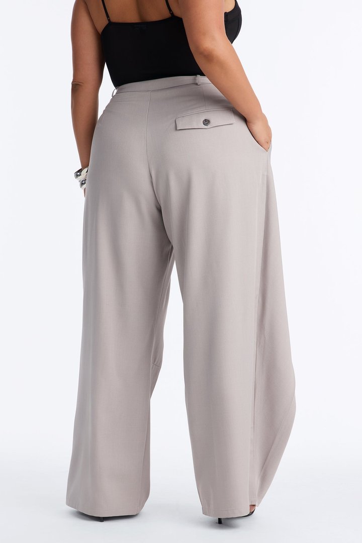 Margaret Solid Wide Leg Front Wrap Trouser Pant - Light Grey