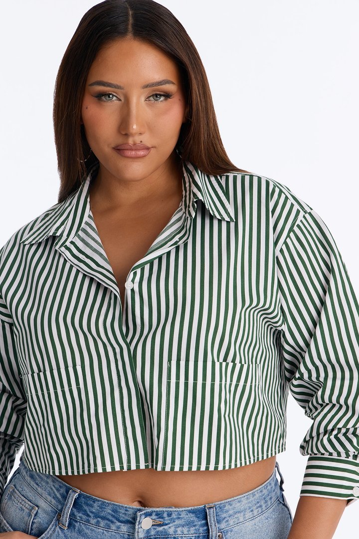 Beachside Babe Long Sleeve Striped Shirt - Green/combo