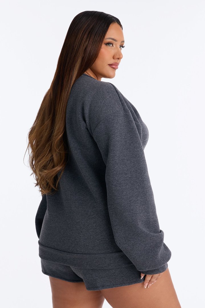 Grumpy But Gorgeous Fleece Sweatshirt PJ Short Set - Grey