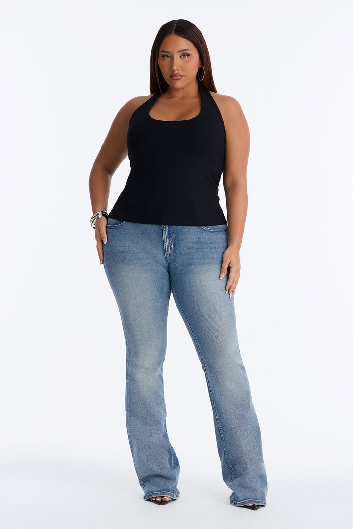 Always Classic Double Cotton Scoop Neck Halter Top - Black