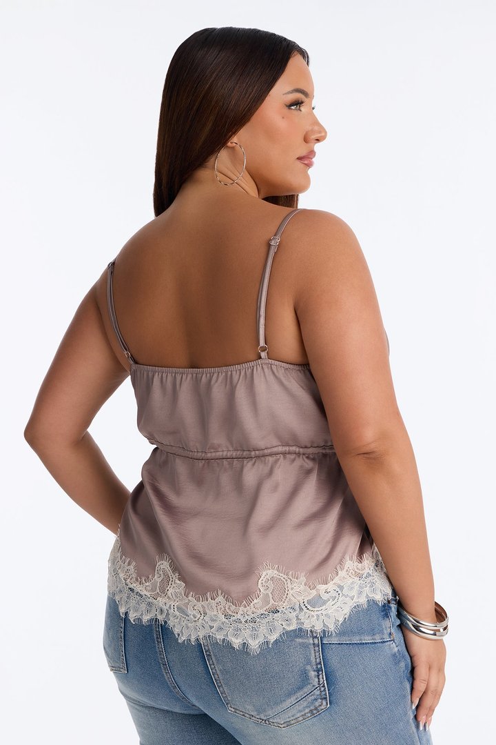 Kya Laced Satin Cami Top - Taupe