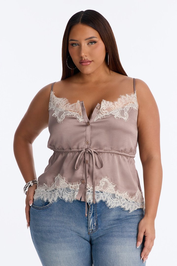Kya Laced Satin Cami Top - Taupe