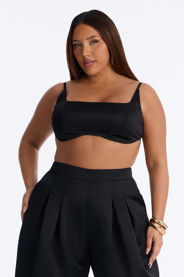 Ottilie Square Neck Tie Back Bralette Top - Black
