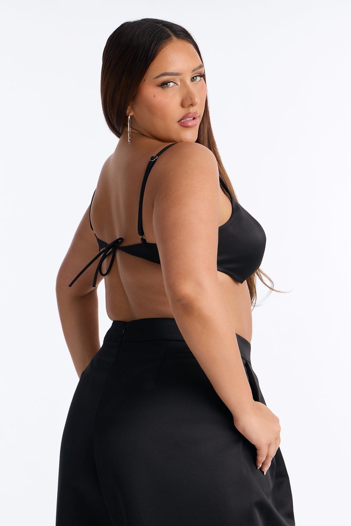 Ottilie Square Neck Tie Back Bralette Top - Black