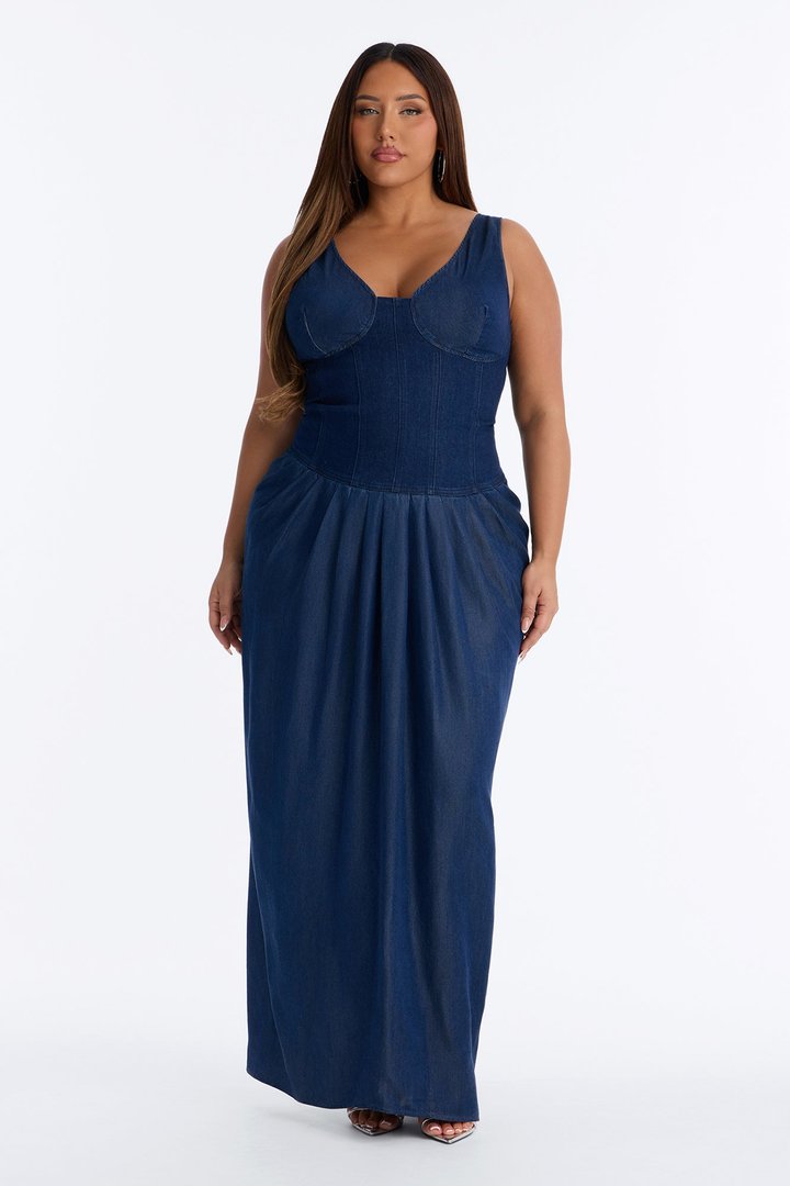 Melody Corset Denim Maxi Dress - Dark Denim