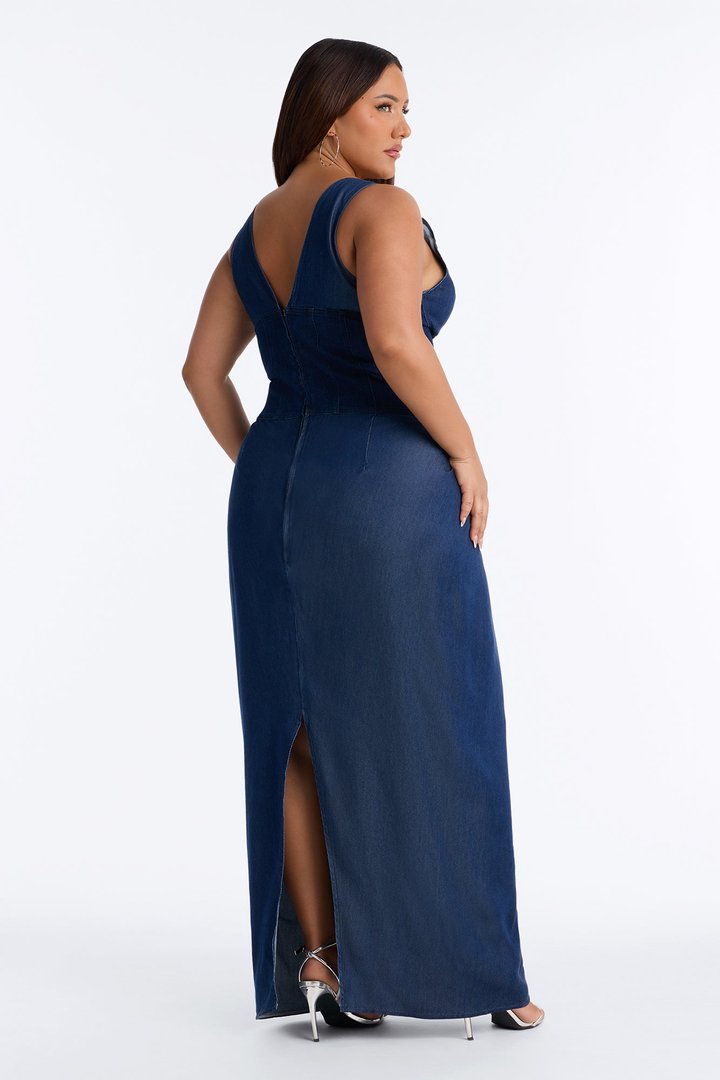 Melody Corset Denim Maxi Dress - Dark Denim