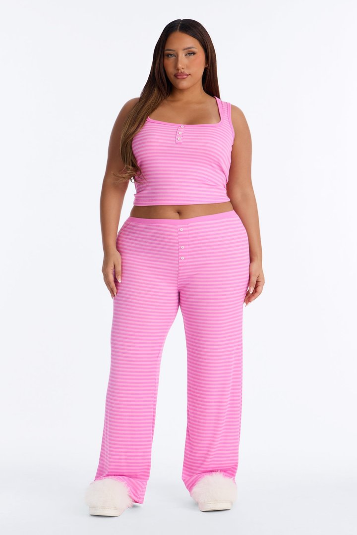 Staying In Striped PJ Pant Set - Hot Pink