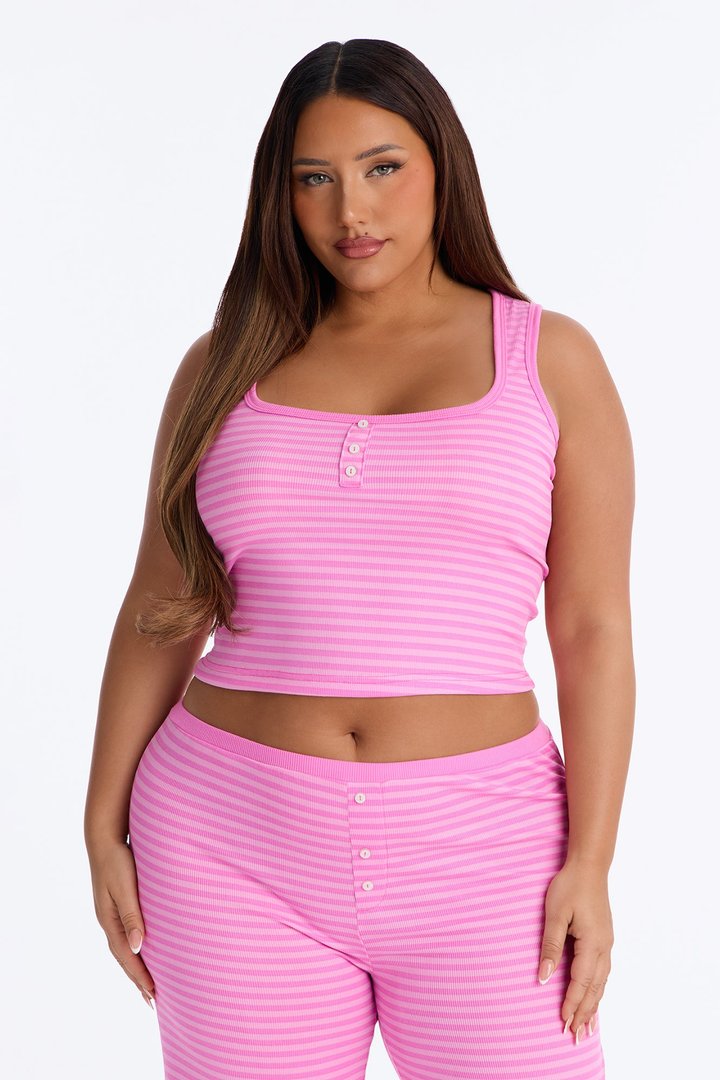 Staying In Striped PJ Pant Set - Hot Pink