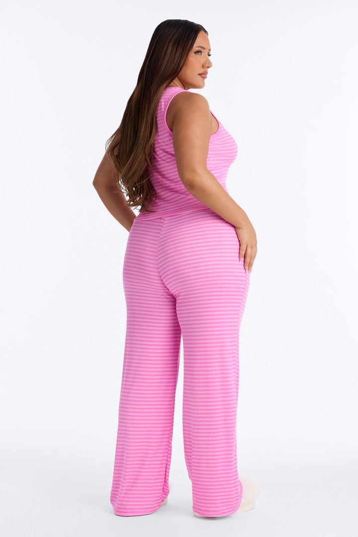 Staying In Striped PJ Pant Set - Hot Pink