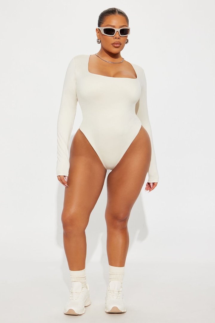 Contour Double Lined Long Sleeve Square Neck Bodysuit - Bone