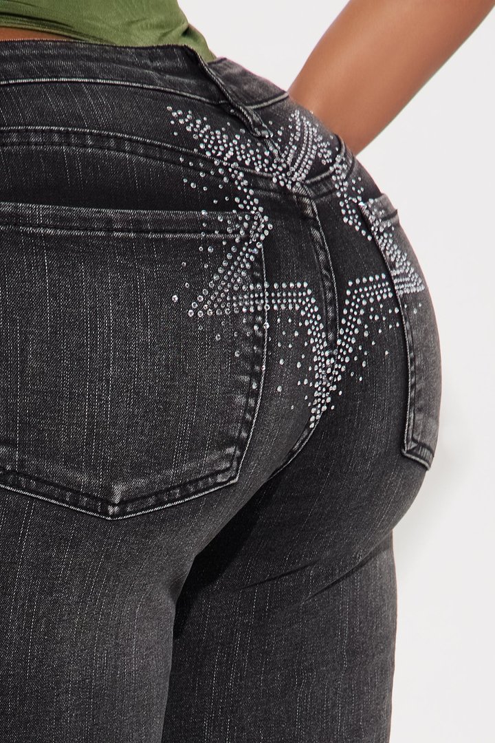 Bring It Back Star Embellished Bootcut Jeans - Black Wash