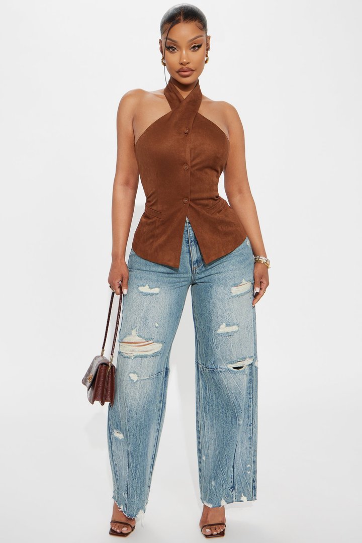 Classic Cutie Faux Suede Vest - Brown