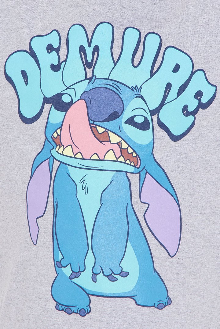 Mini Stitch Demure Graphic Tee - Heather Grey