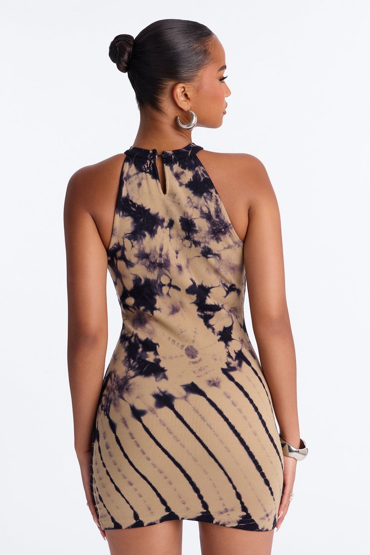 Not Sorry Lace Up Ribbed Mini Dress - Navy/combo