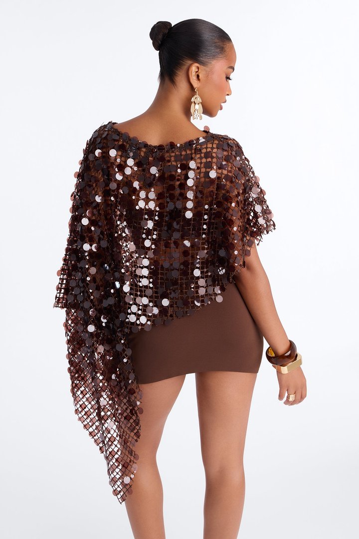 My Moment Embellished Poncho 3 Piece Skirt Set - Chocolate