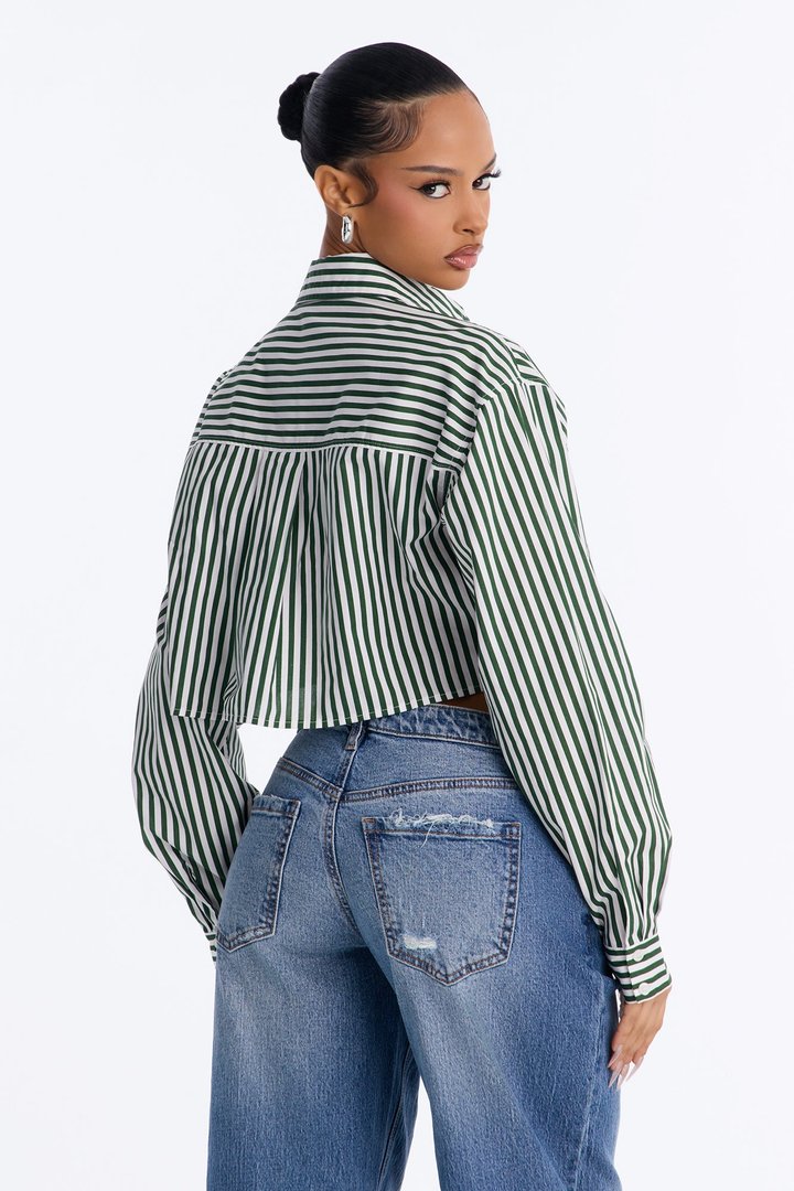 Beachside Babe Long Sleeve Striped Shirt - Green/combo