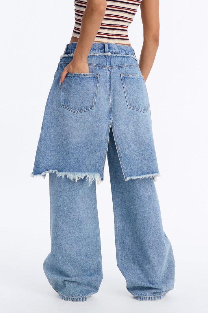 Stockholm Non Stretch Wide Leg Skirt Jeans - Medium Wash