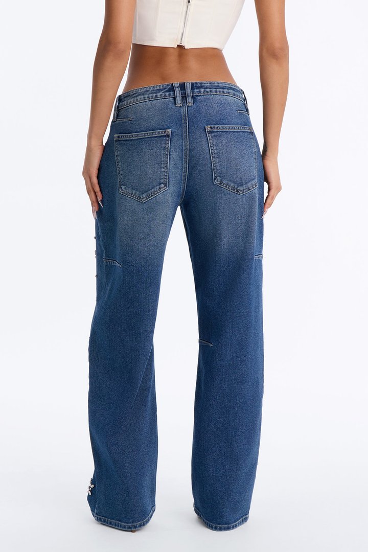 Sparkle Away Embellished Balloon Jeans - Dark Wash