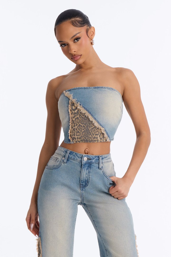 Sara Flare Denim Pant Set - Medium Wash