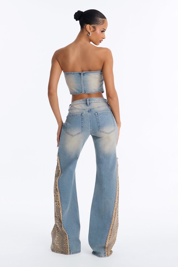 Sara Flare Denim Pant Set - Medium Wash