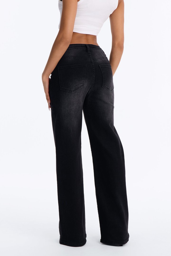Petite Everyday Basic Straight Leg Denim Jeans - Black