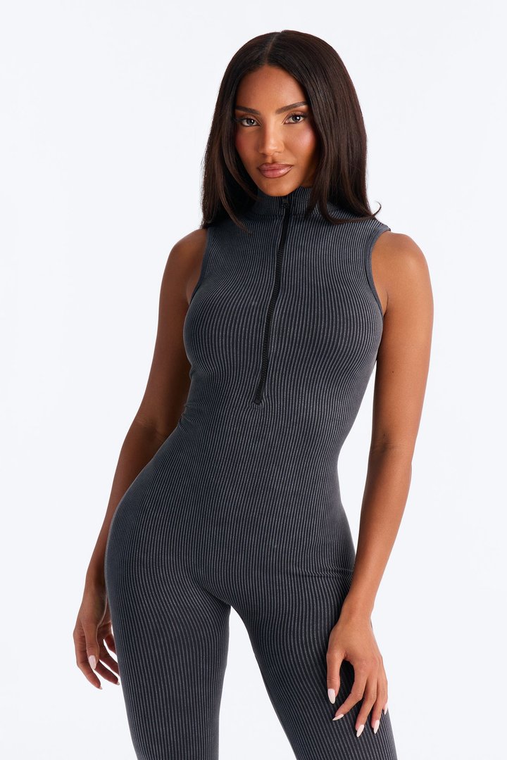 Ria Seamless Mock Neck Jumpsuit - Black