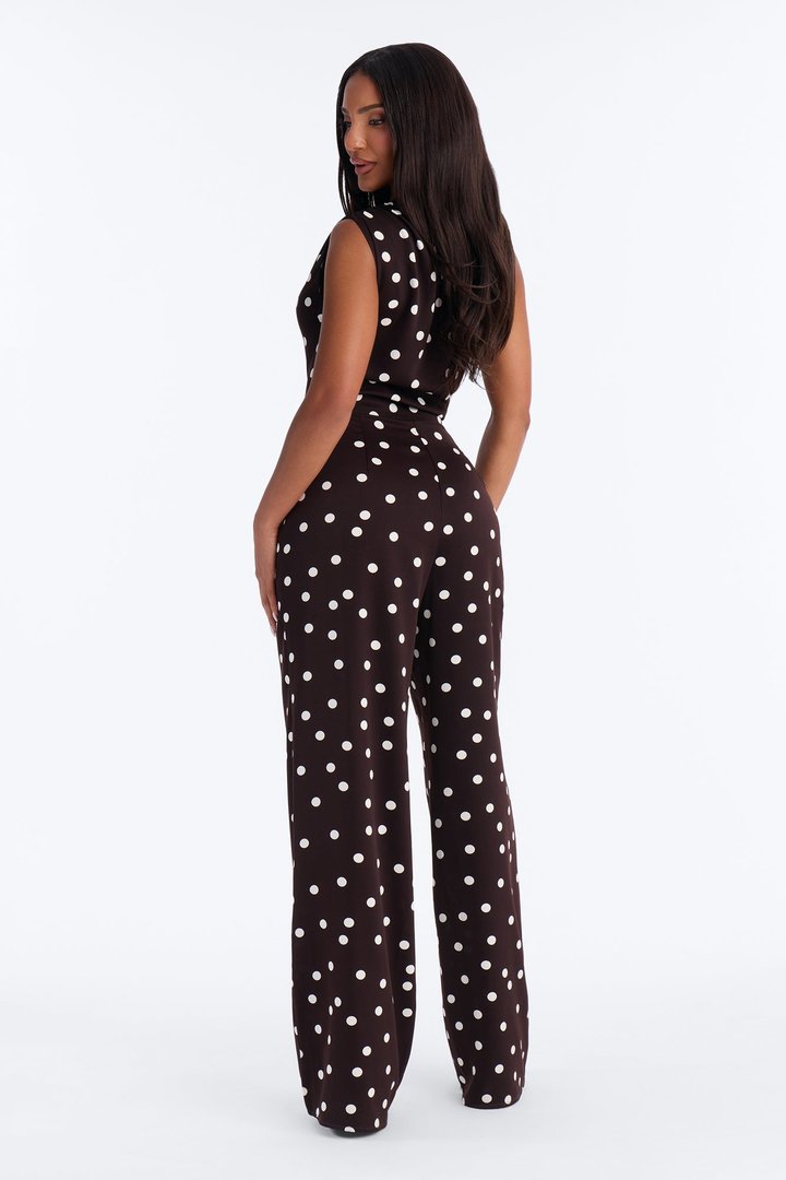 Penni Polka Dot One Shoulder Jumpsuit - Chocolate