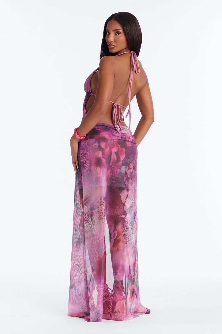 Midnight Behavior Cut Out Mesh Maxi Dress - Purple/combo