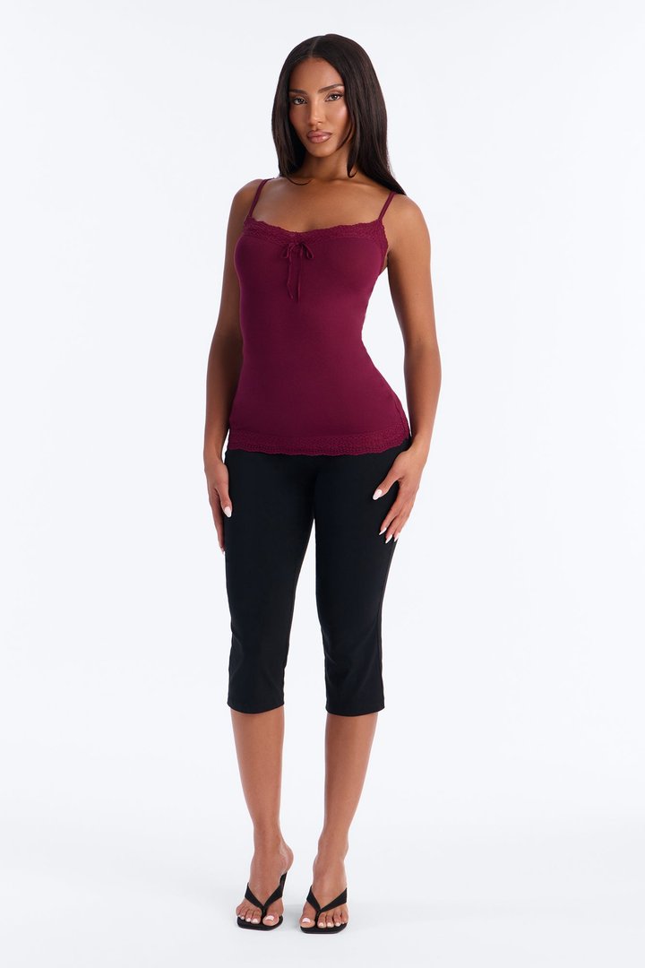Everyday Lace Trim Cami Top - Burgundy